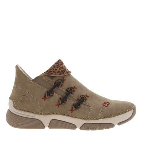 Boots taupe à talon plat avec une fermeture zippée et soufflet élastiqué