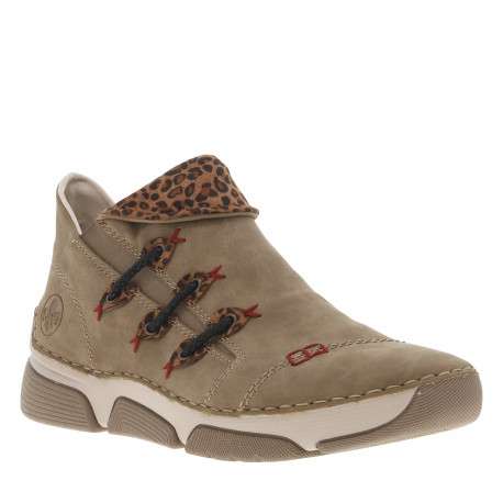 Boots taupe à talon plat avec une fermeture zippée et soufflet élastiqué - Image 2