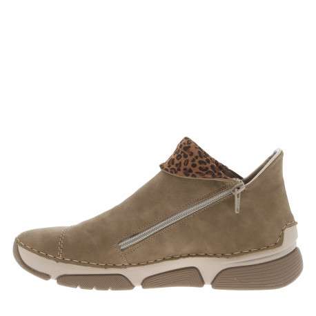 Boots taupe à talon plat avec une fermeture zippée et soufflet élastiqué - Image 3