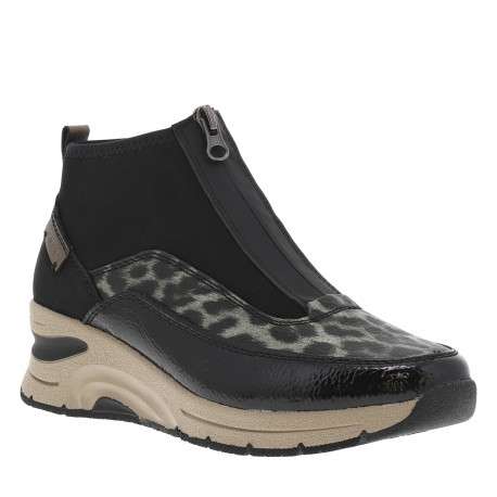 Boots noires avec imprimé léopard à talon semi-compensée et à zip central - Image 2