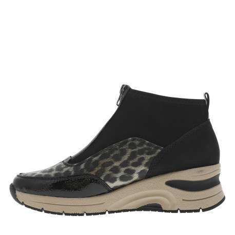 Boots noires avec imprimé léopard à talon semi-compensée et à zip central - Image 3