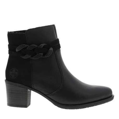 Boots en cuir noires à talon décroché moyen avec un zip et boucles décoratives