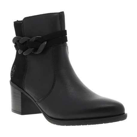 Boots en cuir noires à talon décroché moyen avec un zip et boucles décoratives - Image 2