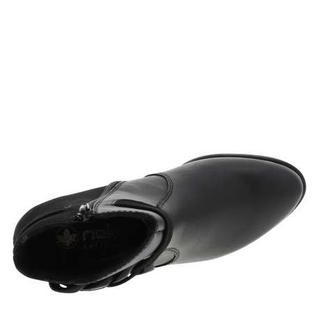 Boots en cuir noires à talon décroché moyen avec un zip et boucles décoratives - Image 5