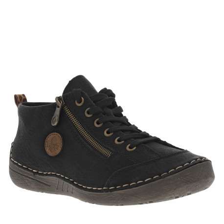Bottines noires à talon plat avec un logo cousu sur le côté et des lacets - Image 2