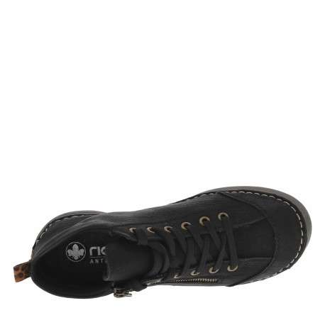 Bottines noires à talon plat avec un logo cousu sur le côté et des lacets - Image 5