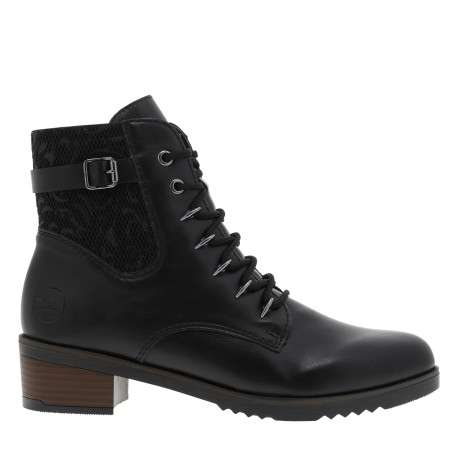 Bottines noires à talon décroché moyen avec des lacets et un zip latéral