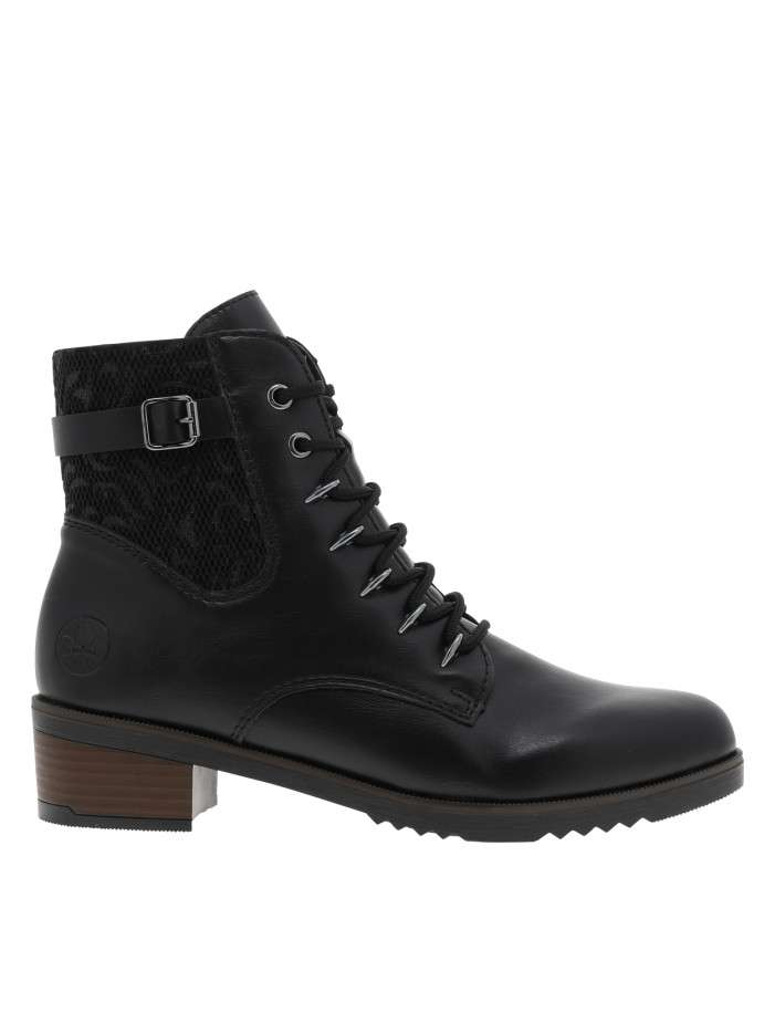 Bottines noires à talon décroché moyen avec des lacets et un zip latéral