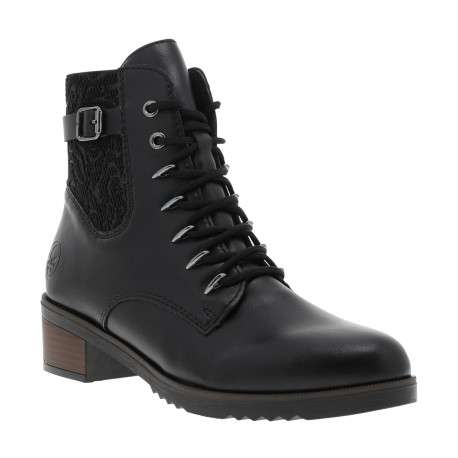 Bottines noires à talon décroché moyen avec des lacets et un zip latéral - Image 2