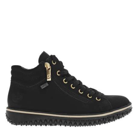 Bottines noires à talon compensé bas avec des lacets et 2 zips latéraux