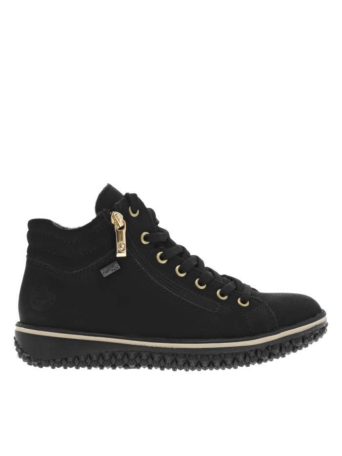 Bottines noires à talon compensé bas avec des lacets et 2 zips latéraux