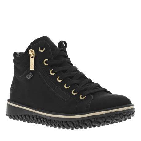 Bottines noires à talon compensé bas avec des lacets et 2 zips latéraux - Image 2