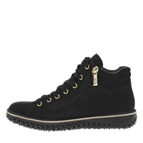 Bottines noires à talon compensé bas avec des lacets et 2 zips latéraux - Image 3
