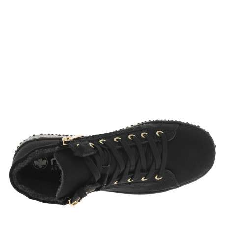 Bottines noires à talon compensé bas avec des lacets et 2 zips latéraux - Image 5