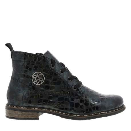 Bottines bleues à talon décroché bas avec des lacets et un zip latéral