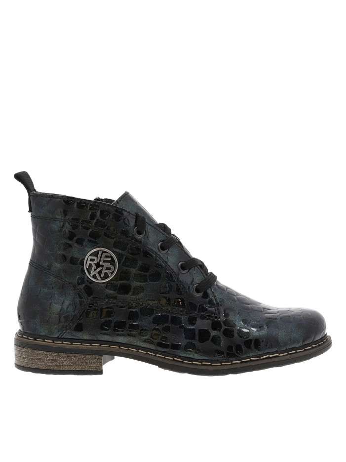 Bottines bleues à talon décroché bas avec des lacets et un zip latéral