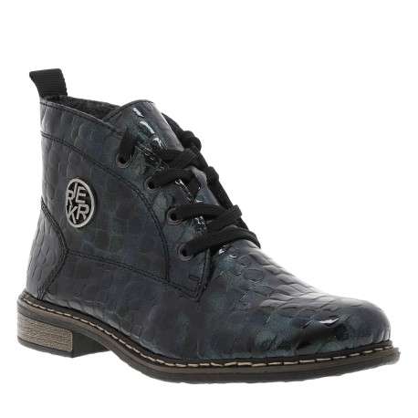 Bottines bleues à talon décroché bas avec des lacets et un zip latéral - Image 2