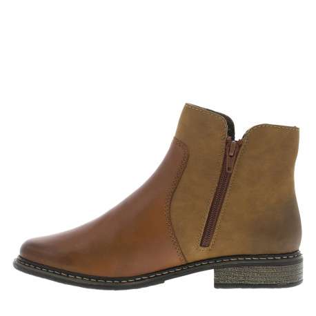 Boots en cuir cognac à talon décroché bas avec un zip et logo embossé - Image 3