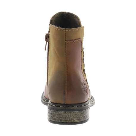 Boots en cuir cognac à talon décroché bas avec un zip et logo embossé - Image 4