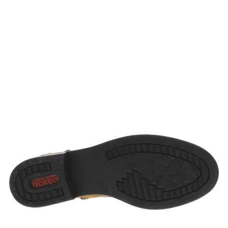 Boots en cuir cognac à talon décroché bas avec un zip et logo embossé - Image 6