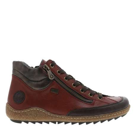 Bottines rouges à talon plat avec des lacets et un zip latéral