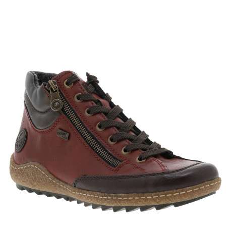 Bottines rouges à talon plat avec des lacets et un zip latéral - Image 2