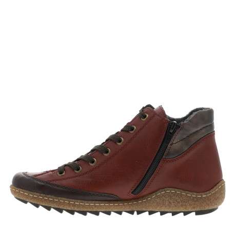 Bottines rouges à talon plat avec des lacets et un zip latéral - Image 3