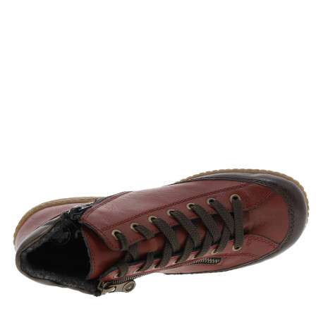 Bottines rouges à talon plat avec des lacets et un zip latéral - Image 5