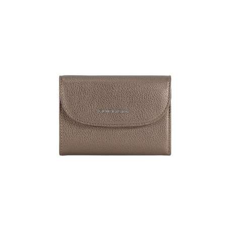 Portefeuille bronze uni en simili-cuir avec fermeture à rabat boutonné