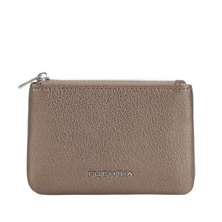 Porte-monnaie bronze uni en simili-cuir avec une fermeture zippée