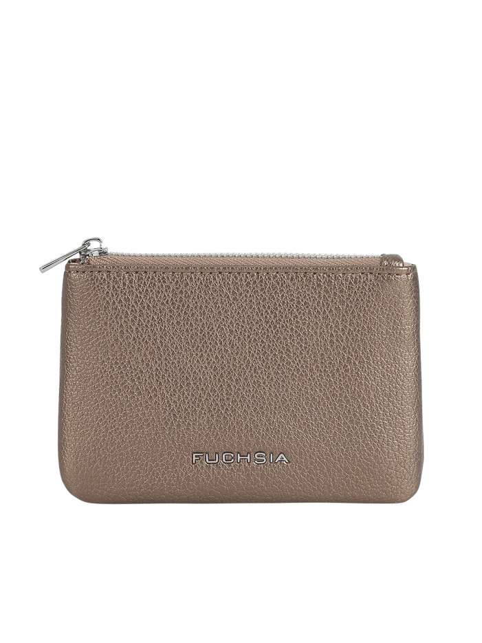 Porte-monnaie bronze uni en simili-cuir avec une fermeture zippée