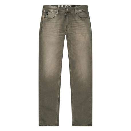 Jean en coton mélangé taupe coupe slim pourvu d'une fermeture par zip et bouton