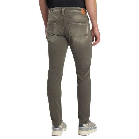 Jean en coton mélangé taupe coupe slim pourvu d'une fermeture par zip et bouton - Image 3