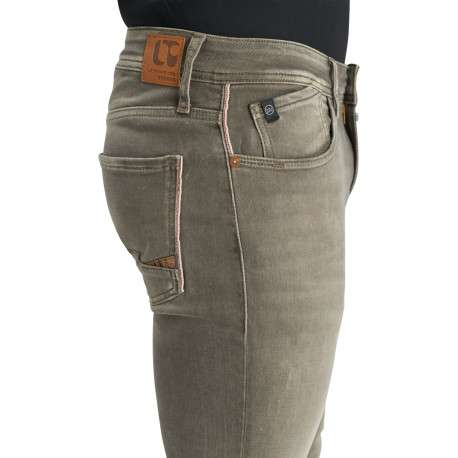 Jean en coton mélangé taupe coupe slim pourvu d'une fermeture par zip et bouton - Image 4