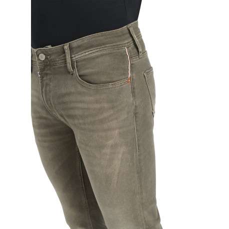 Jean en coton mélangé taupe coupe slim pourvu d'une fermeture par zip et bouton - Image 5