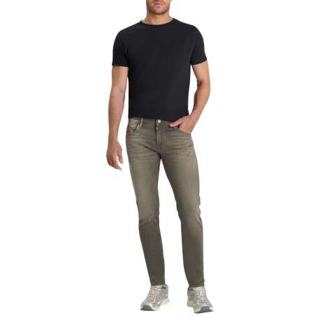 Jean en coton mélangé taupe coupe slim pourvu d'une fermeture par zip et bouton - Image 6