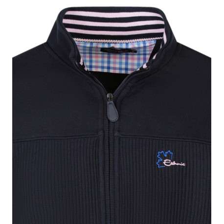 Sweat zippé bleu marine côtelé avec un col montant et des poches - Image 3