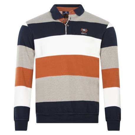 Polo camel rayé à coupe droite col boutonné et à manches longues