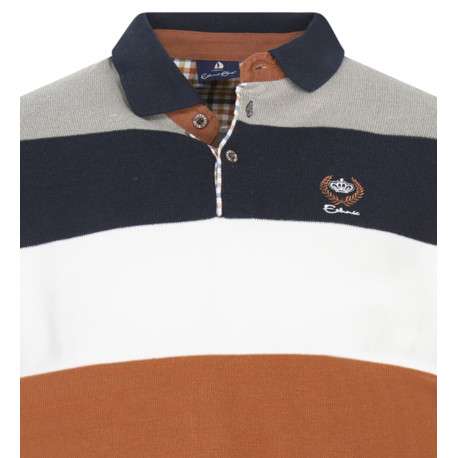 Polo camel rayé à coupe droite col boutonné et à manches longues - Image 3