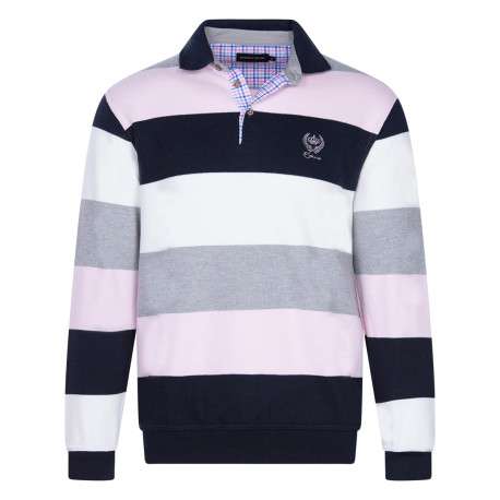 Pull multicolore rayé coupe droite col polo et à manches longues