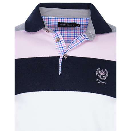 Pull multicolore rayé coupe droite col polo et à manches longues - Image 3