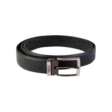 Ceinture noire en cuir de vache grainé dotée d'une boucle argentée