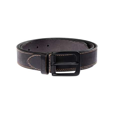 Ceinture en cuir de buffle noire uni orné de détails surpiqués