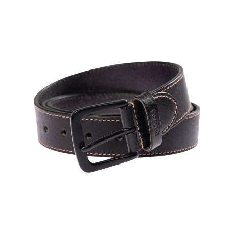 Ceinture en cuir de buffle noire uni orné de détails surpiqués - Image 2