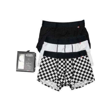 Lot de 3 boxers en coton noir et blanc pourvus d'une taille élastiquée