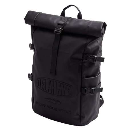 Sac à dos roll-top en toile imperméable noire et lettrage embossé - Image 2