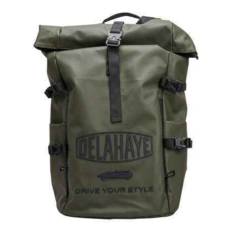 Sac à dos roll-top en toile imperméable kaki et lettrage embossé