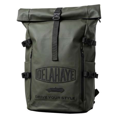 Sac à dos roll-top en toile imperméable kaki et lettrage embossé - Image 2