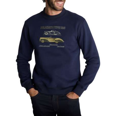 Sweat-shirt à col rond bleu marine à broderie automobile et coupe droite