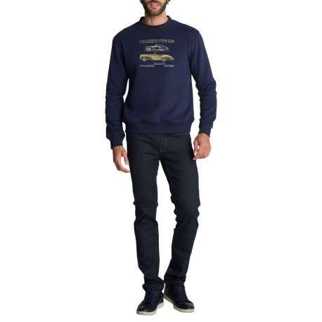 Sweat-shirt à col rond bleu marine à broderie automobile et coupe droite - Image 3